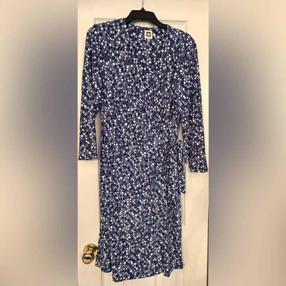 Anne Klein Blue Dot Print Wrap Style Dress